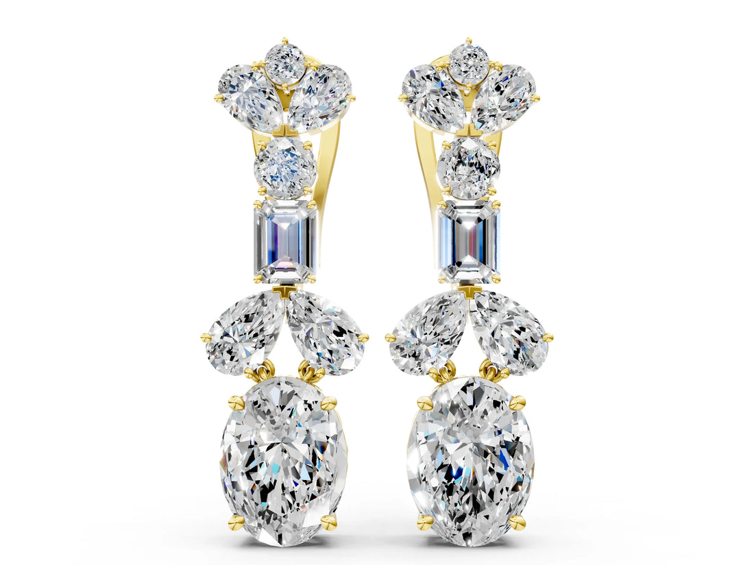 Yellow gold Pear, Baguette and Oval Diamond Monaco Drop Earrings_12