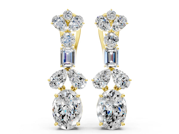 Yellow gold Pear, Baguette and Oval Diamond Monaco Drop Earrings