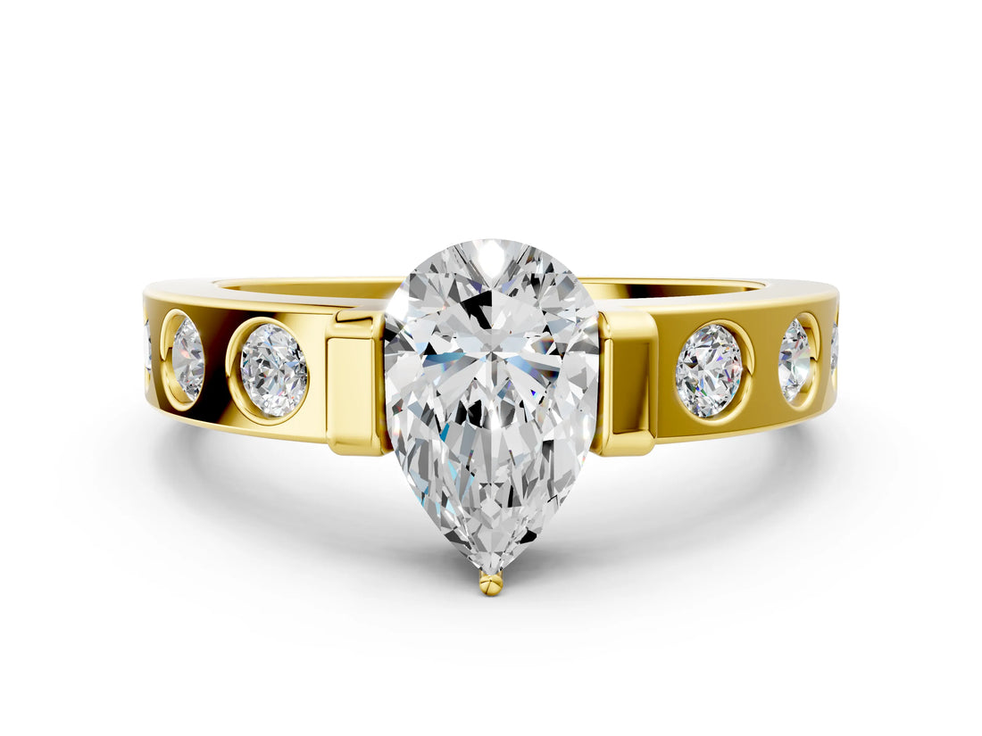 Yellow gold Pear Brilliant Channel-Set Diamond Ring with Bezel Prong Setting_6