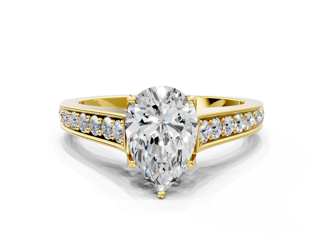 Yellow gold Pear Brilliant Cut Diamond Engagement Ring with Pavé Band and Four-Prong Setting_74