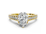 Yellow gold Pear Brilliant Cut Diamond Engagement Ring with Pavé Band and Four-Prong Setting_74