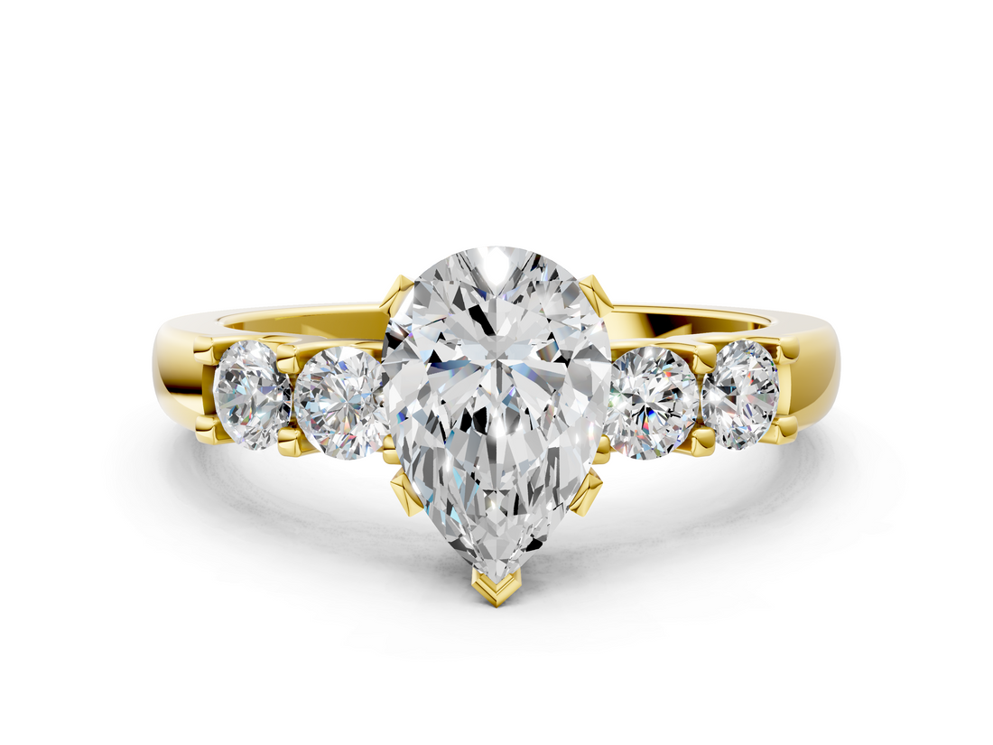 Yellow gold Pear Brilliant Cut Diamond Five-Stone Prong Set Engagement Ring with Channel Band_23