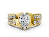 Yellow gold Pear Brilliant Diamond Channel Set Wide Band Ring with Bezel Setting_20