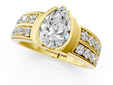Yellow gold Pear Brilliant Diamond Channel Set Wide Band Ring with Bezel Setting_21