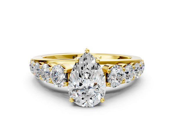 Yellow gold Pear Brilliant Diamond Pavé Band with Six-Prong Setting