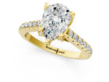 Yellow gold Pear Brilliant Diamond Solitaire with Pavé Band and Four-Prong Setting 1