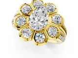 Yellow gold Pear Brilliant Flower Halo Diamond Split Shank Ring_28