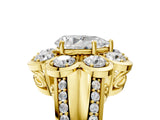 Yellow gold Pear Brilliant Flower Halo Diamond Split Shank Ring_32