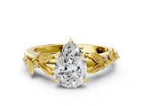 Yellow gold Pear Brilliant Solitaire with Leaf Motif Band and Four-Prong Setting_68