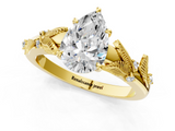 Yellow gold Pear Brilliant Solitaire with Leaf Motif Band and Four-Prong Setting_69