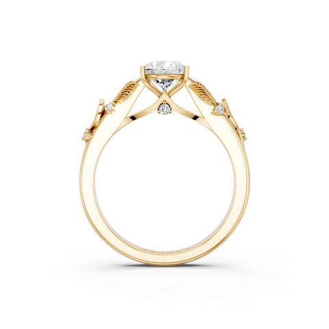 Yellow gold Pear Brilliant Solitaire with Leaf Motif Band and Four-Prong Setting_8