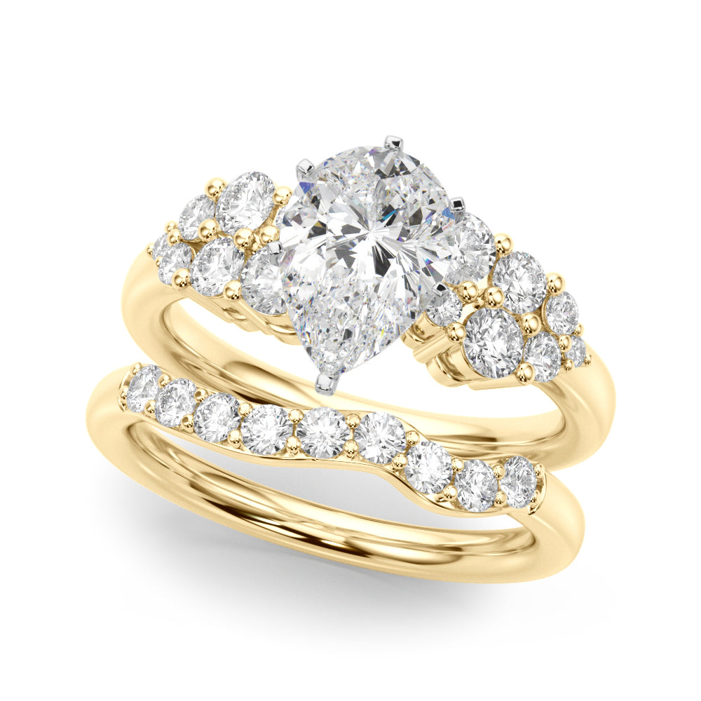 Yellow gold Pear Cluster Diamond Engagement Ring with Pavé Band and Four-Prong Setting 1