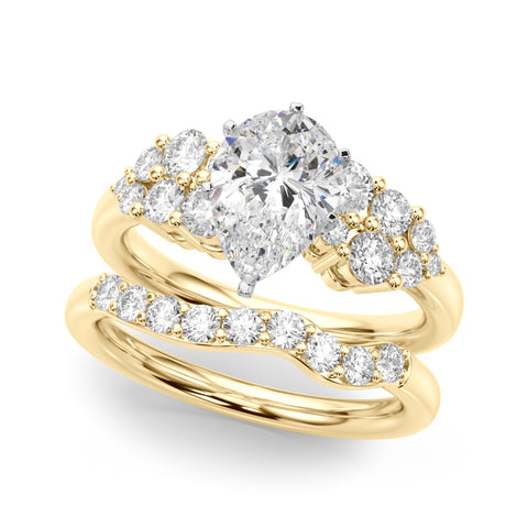 Yellow gold Pear Cluster Diamond Engagement Ring with Pavé Band and Four-Prong Setting 1