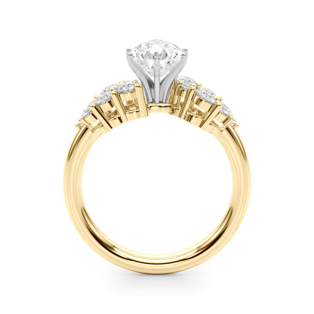 Yellow gold Pear Cluster Diamond Engagement Ring with Pavé Band and Four-Prong Setting 2