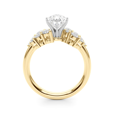 Yellow gold Pear Cluster Diamond Engagement Ring with Pavé Band and Four-Prong Setting 2
