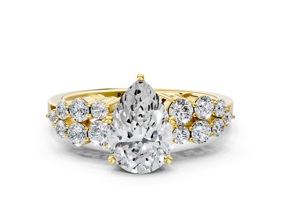 Yellow gold Pear Cluster Diamond Engagement Ring with Pavé Band and Four-Prong Setting_75