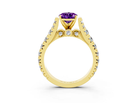 Yellow gold Pear Cut Amethyst Classic Solitaire Ring with Pavé Band and Four-Prong Setting_3