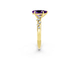 Yellow gold Pear Cut Amethyst Cluster Side Stone Solitaire Ring with Prong Setting_26