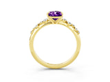 Yellow gold Pear Cut Amethyst Cluster Side Stone Solitaire Ring with Prong Setting_27