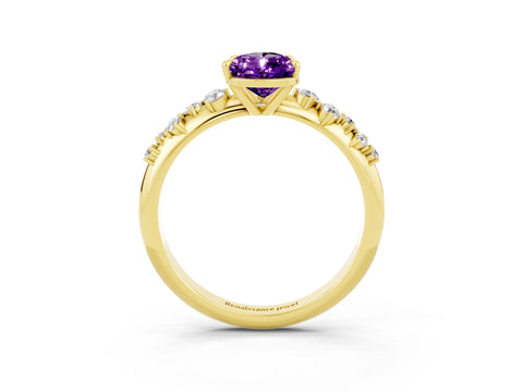 Yellow gold Pear Cut Amethyst Cluster Side Stone Solitaire Ring with Prong Setting_27