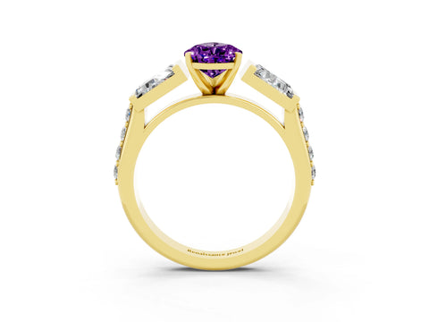 Yellow gold Pear Cut Amethyst Engagement Ring with Baguette Side Stones and Channel Set Band_3