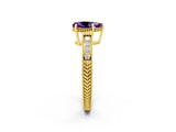 Yellow gold Pear Cut Amethyst Engagement Ring with Milgrain Channel Set Band and Prong Setting_2