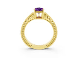 Yellow gold Pear Cut Amethyst Engagement Ring with Milgrain Channel Set Band and Prong Setting_3