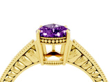 Yellow gold Pear Cut Amethyst Engagement Ring with Milgrain Channel Set Band and Prong Setting_4