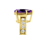 Yellow gold Pear Cut Amethyst Engagement Ring with Milgrain Channel Set Band and Prong Setting_5