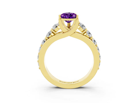 Yellow gold Pear Cut Amethyst Engagement Ring with Pavé Band and Four-Prong Setting_3