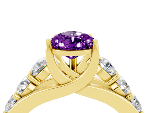 Yellow gold Pear Cut Amethyst Engagement Ring with Pavé Band and Four-Prong Setting_4