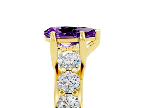 Yellow gold Pear Cut Amethyst Engagement Ring with Pavé Band and Four-Prong Setting_5
