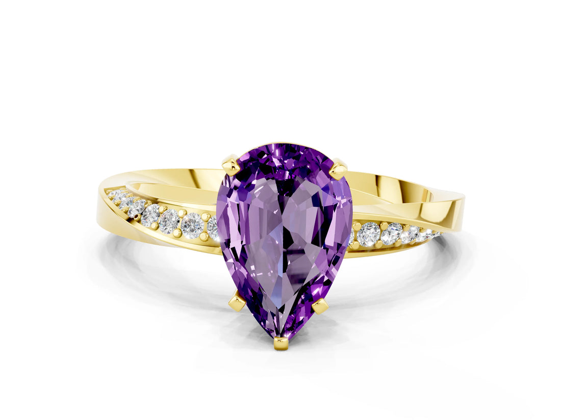 Yellow gold Pear Cut Amethyst Engagement Ring with Side Stone Accents and Four-Prong Setting_27
