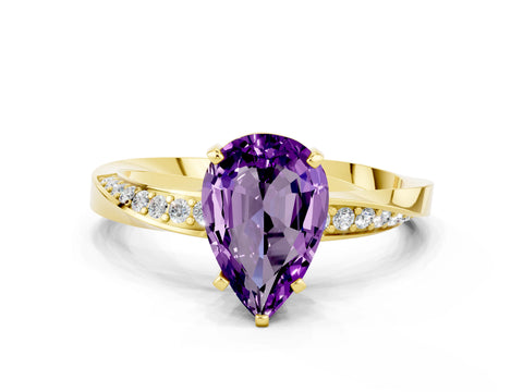 Yellow gold Pear Cut Amethyst Engagement Ring with Side Stone Accents and Four-Prong Setting_27