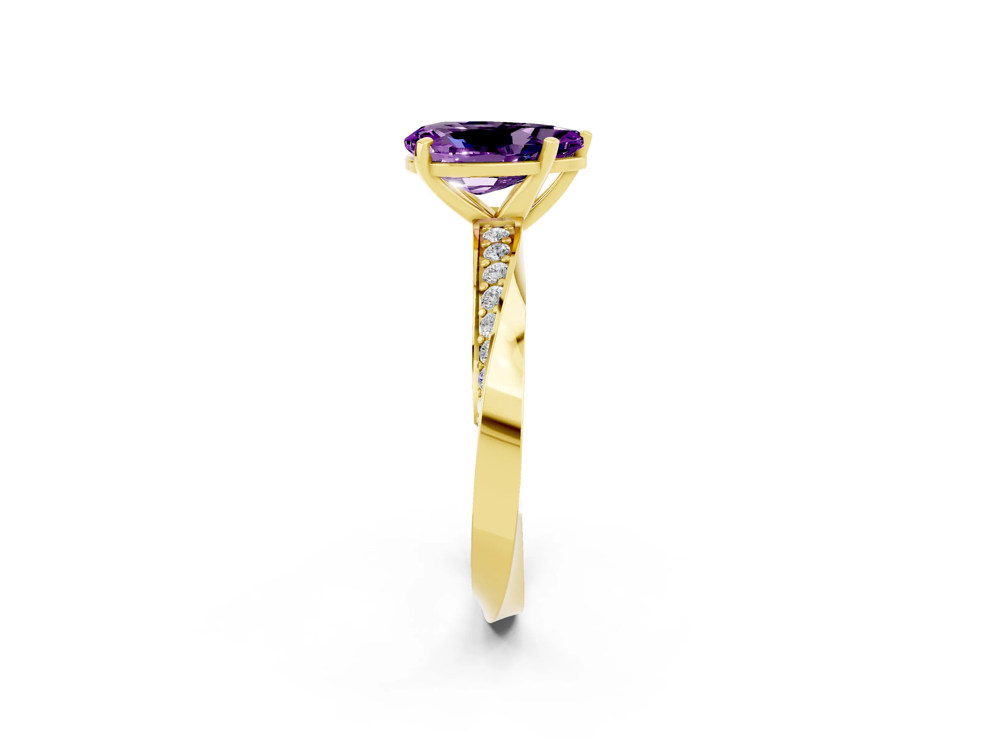 Yellow gold Pear Cut Amethyst Engagement Ring with Side Stone Accents and Four-Prong Setting_29