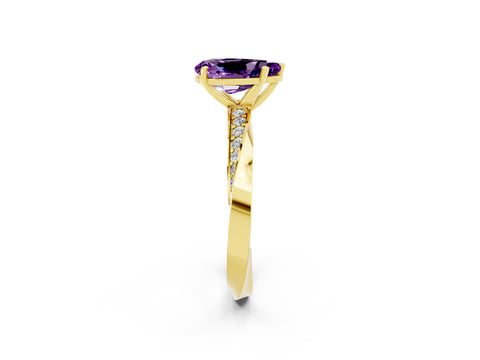 Yellow gold Pear Cut Amethyst Engagement Ring with Side Stone Accents and Four-Prong Setting_29