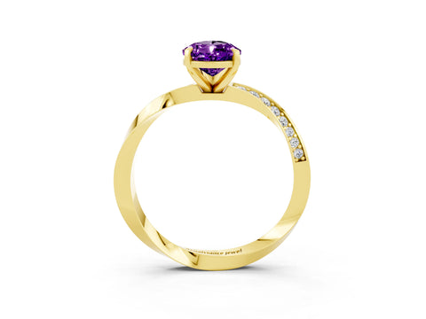 Yellow gold Pear Cut Amethyst Engagement Ring with Side Stone Accents and Four-Prong Setting_30