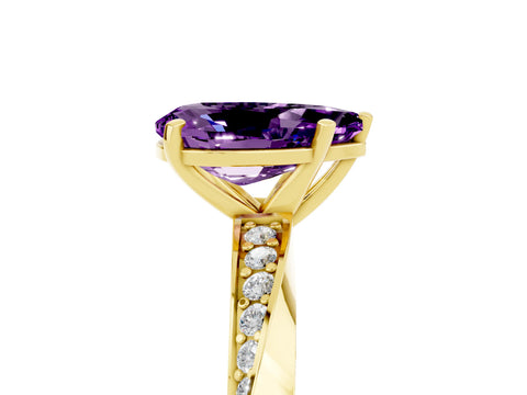Yellow gold Pear Cut Amethyst Engagement Ring with Side Stone Accents and Four-Prong Setting_32