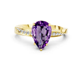 Yellow gold Pear Cut Amethyst Engagement Ring with Side Stone Accents and Four-Prong Setting_60