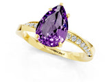 Yellow gold Pear Cut Amethyst Engagement Ring with Side Stone Accents and Four-Prong Setting_61