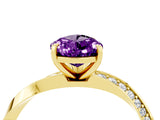 Yellow gold Pear Cut Amethyst Engagement Ring with Side Stone Accents and Four-Prong Setting_64