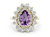 Yellow gold Pear Cut Amethyst Floral Double Halo Engagement Ring with Prong Setting_60