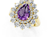 Yellow gold Pear Cut Amethyst Floral Double Halo Engagement Ring with Prong Setting_61