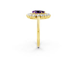 Yellow gold Pear Cut Amethyst Floral Double Halo Engagement Ring with Prong Setting_62