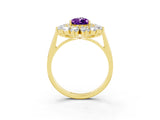 Yellow gold Pear Cut Amethyst Floral Double Halo Engagement Ring with Prong Setting_63