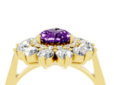 Yellow gold Pear Cut Amethyst Floral Double Halo Engagement Ring with Prong Setting_64