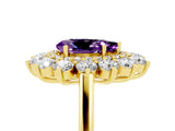 Yellow gold Pear Cut Amethyst Floral Double Halo Engagement Ring with Prong Setting_65