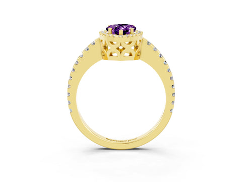 Yellow gold Pear Cut Amethyst Halo Engagement Ring with Pavé Band and Prong Setting_15