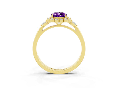 Yellow gold Pear Cut Amethyst Halo Ring with Pear Side Stones and Prong Setting_15