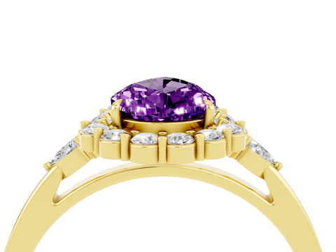 Yellow gold Pear Cut Amethyst Halo Ring with Pear Side Stones and Prong Setting_16